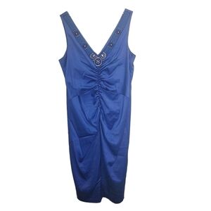 David Meister | Women's Blue Jeweled Collar Cocktail Dress (Size 12)